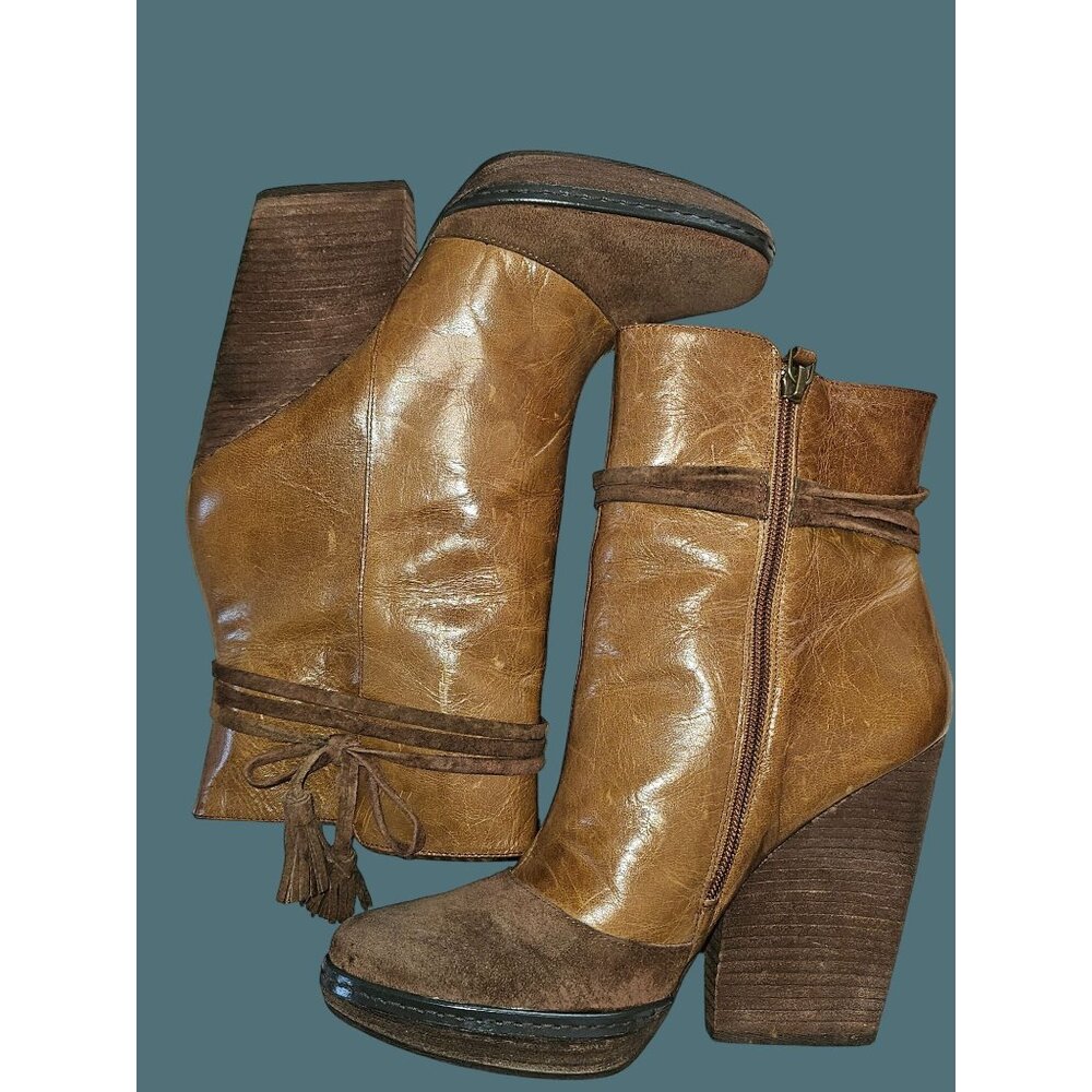 Hinge Suede Western Cowgirl Boho Chunky Stacked Heel Ankle Boots Women Size 8.5M